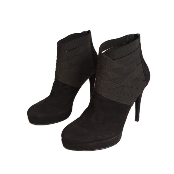 Stuart Weitzman “Papoose” Black Suede Booties • Back Zip • 5" Heel • Women’s 10 - Picture 2 of 16